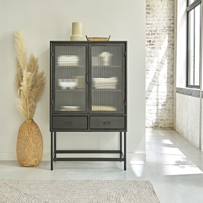 Vaisselier en métal et verre ondulé  OCTAV Couleur noir <span itemprop=