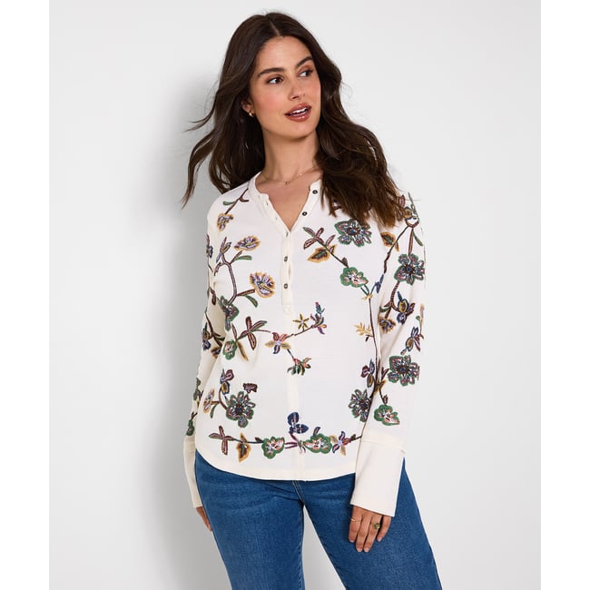 Henley en Jersey Brodé Ellie beige <span itemprop=