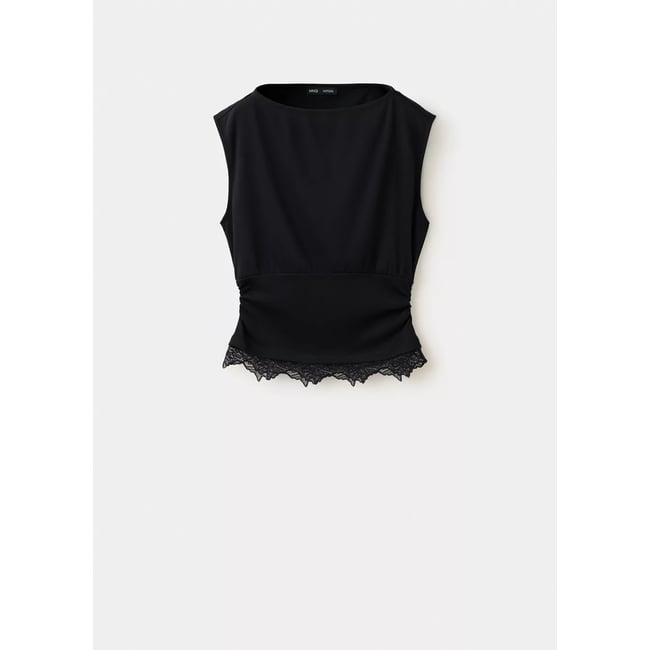 T-shirt à fronces en dentelle - MANGO