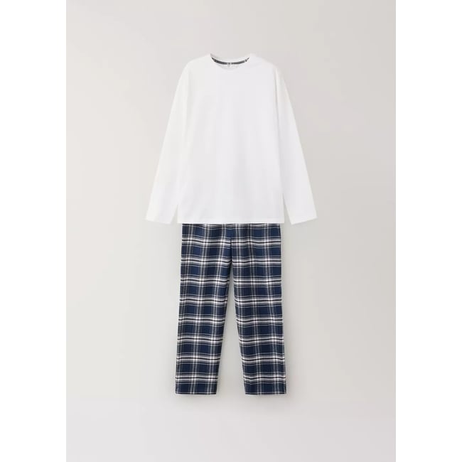 Pyjama complet coton carreaux bleu marine <span itemprop=