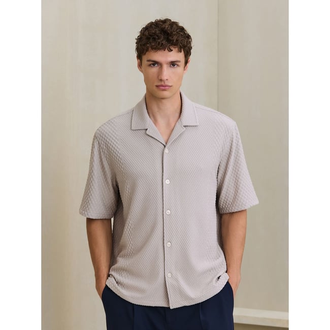 Chemise en jersey texturé à manches courtes naturel <span itemprop=