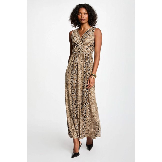 Vestido largo recto con estampado multicolor <span itemprop=