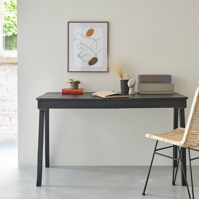Bureau en bois de manguier 130 cm 2 tiroirs  GLASGOW Couleur noir <span itemprop=