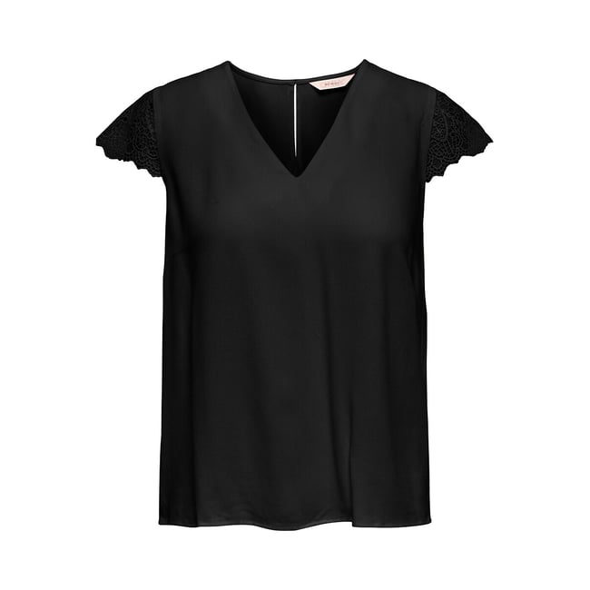 Blouse manches courtes col V  noir <span itemprop=