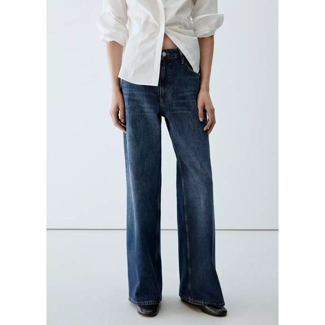 Jean large à strass bleu foncé <span itemprop=