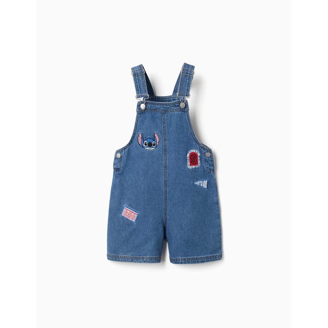 Salopette courte en jean avec broderies Stitch bleu <span itemprop=