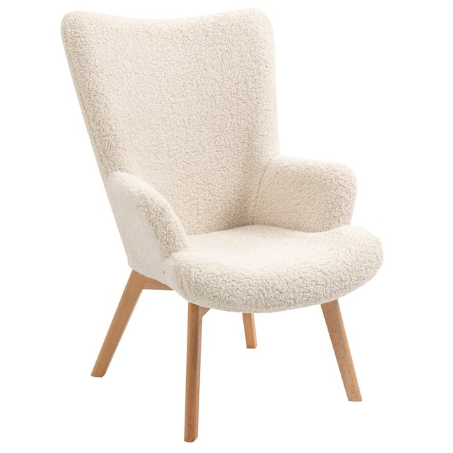 Fauteuil de salon en bois massif, MALMO Couleur blanc cassé <span itemprop=