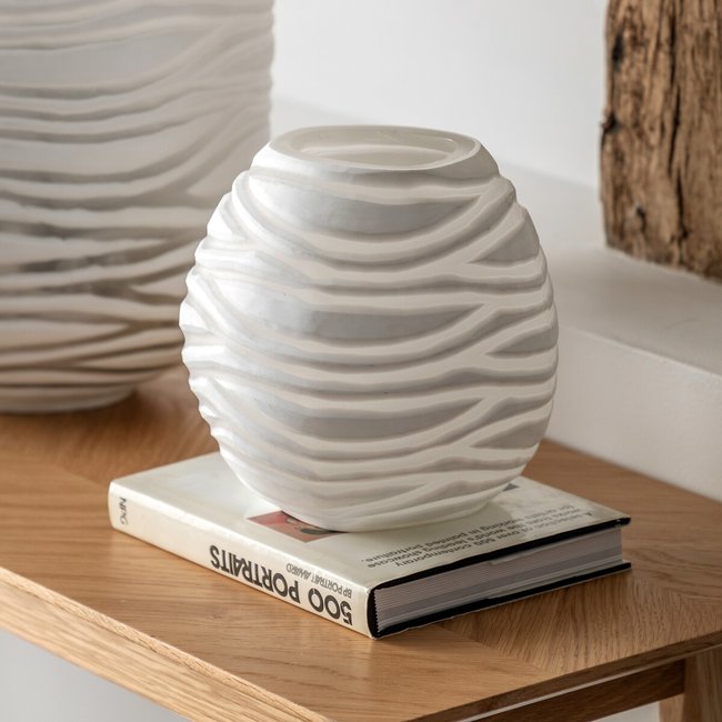 Andorra Handblown 20cm Carved Glass Vase, white, SO'HOME