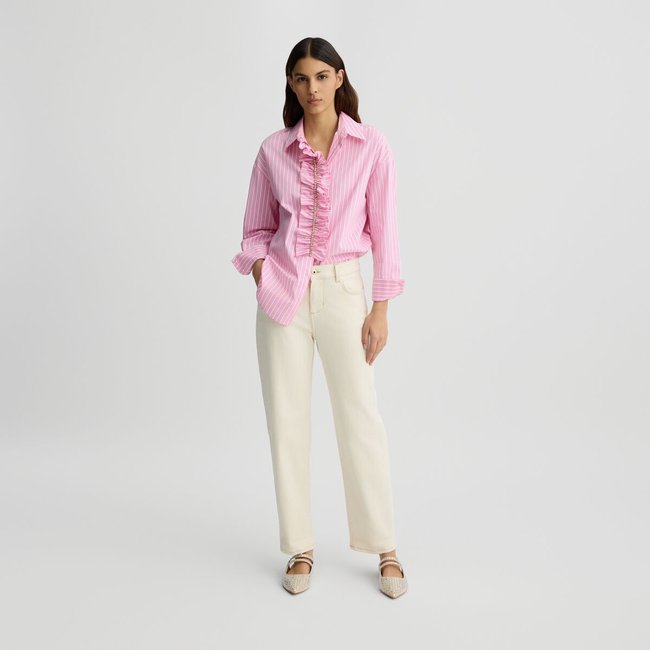 Chemise rayée avec volants rose <span itemprop=