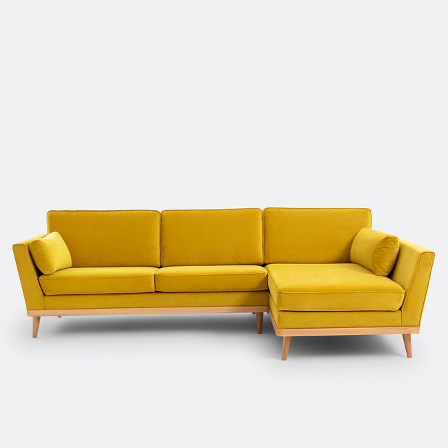 Sofá rinconero de terciopelo, Tasie amarillo mostaza <span itemprop=