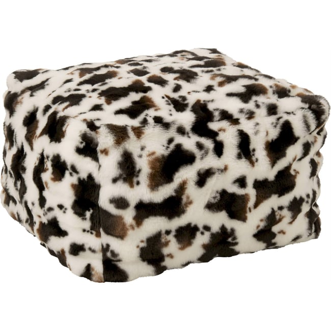 Pouf motif vache en coton Couleur blanc et marron foncé <span itemprop=