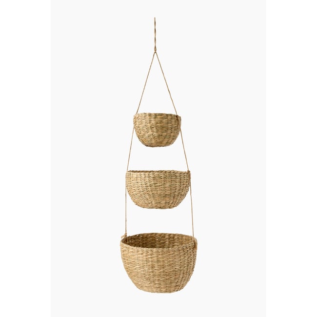 Trois paniers suspendus, 12X8cm/17X10cm/20X13cm, en jonc  de mer Couleur naturel <span itemprop=