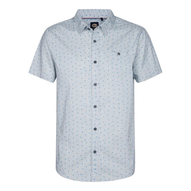 Camisa, mangas curtas, em algodão, com estampado azul claro <span itemprop=