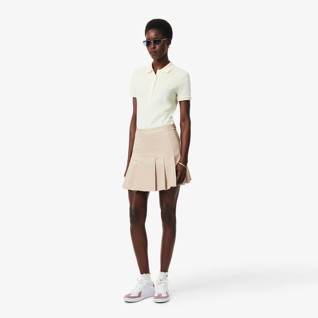 Jupe courte plissée en coton stretch beige-x6f <span itemprop=