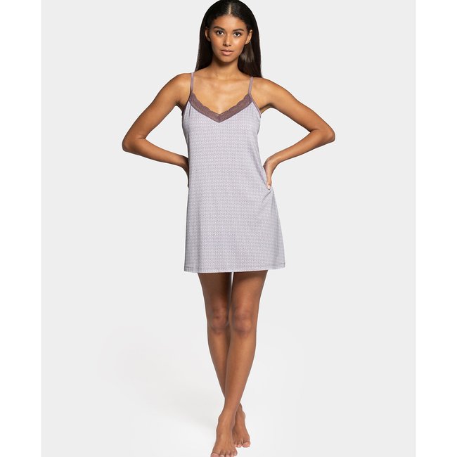 Camisa de dormir em modal, Havana estampado azul <span itemprop=