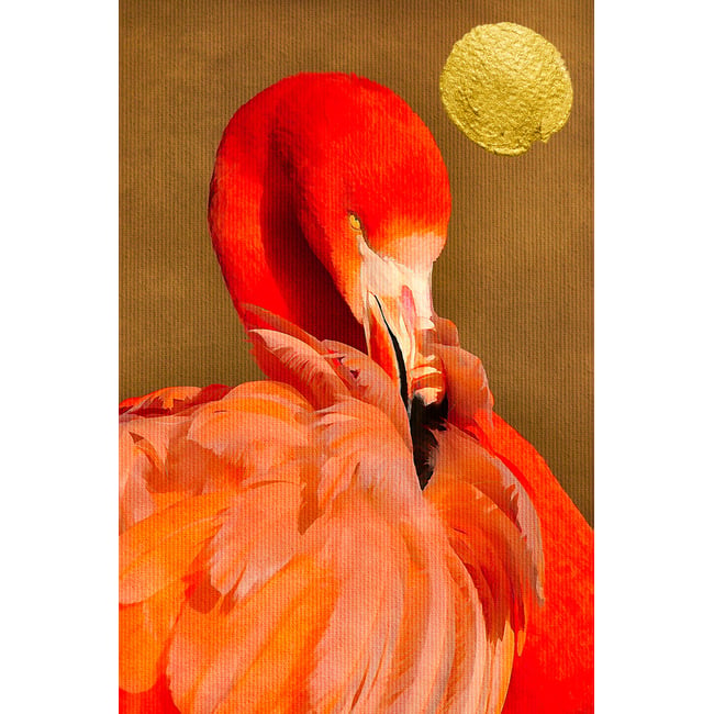 Tableau animaux Flamants et soleil d'or - HEXOA