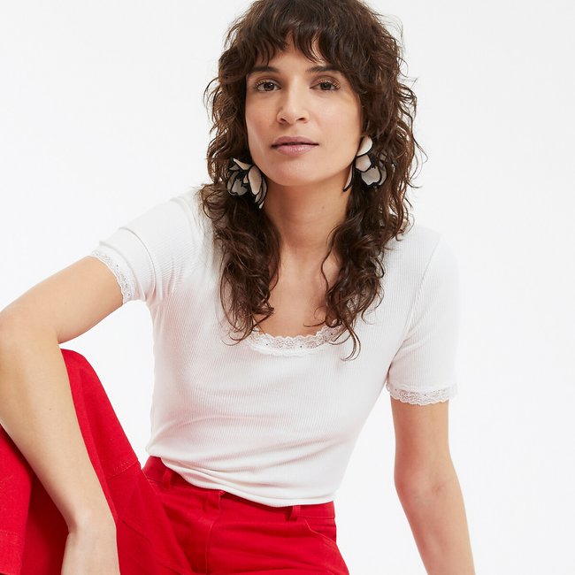T-Shirt mit Rundhalsausschnitt und Spitzendetails, kurze Ärmel - LA REDOUTE COLLECTIONS