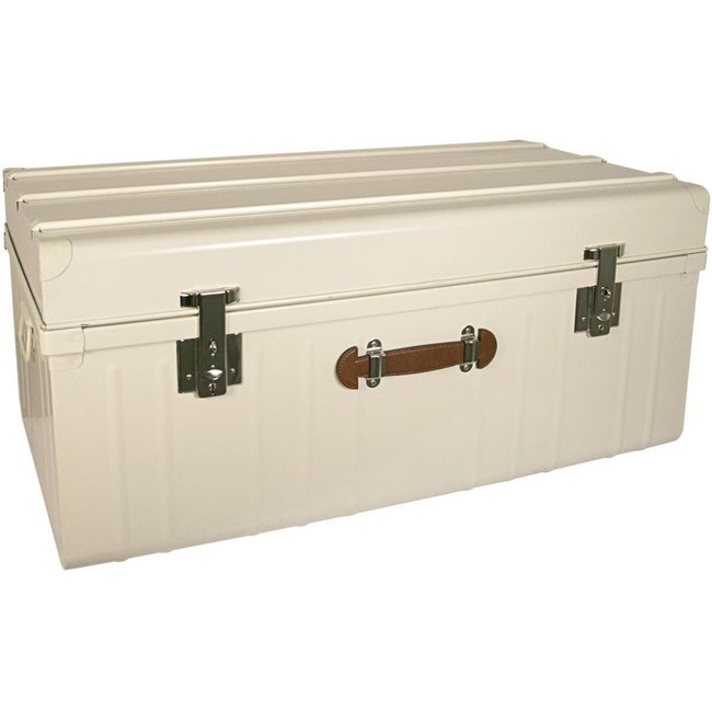 Malle métallique blanc perle avec poignée polyuréthane 265 litres Couleur blanc perle <span itemprop=