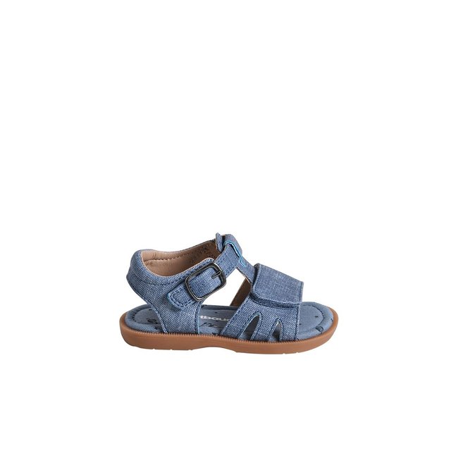 Sandales scratchées effet jean bleu jean <span itemprop=