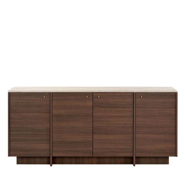 Buffet 4 portes plateau effet travertin et bois L180cm- HOPA Couleur bois foncé <span itemprop=