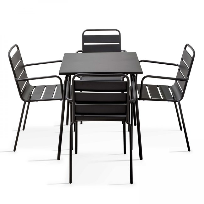 Salon de jardin table bistrot et 4 fauteuils en métal, PALAVAS - OVIALA