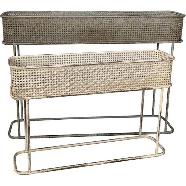 Cache-pot en métal vieilli (lot de 2) Vintage Couleur gris vieilli épuré et tendance <span itemprop=