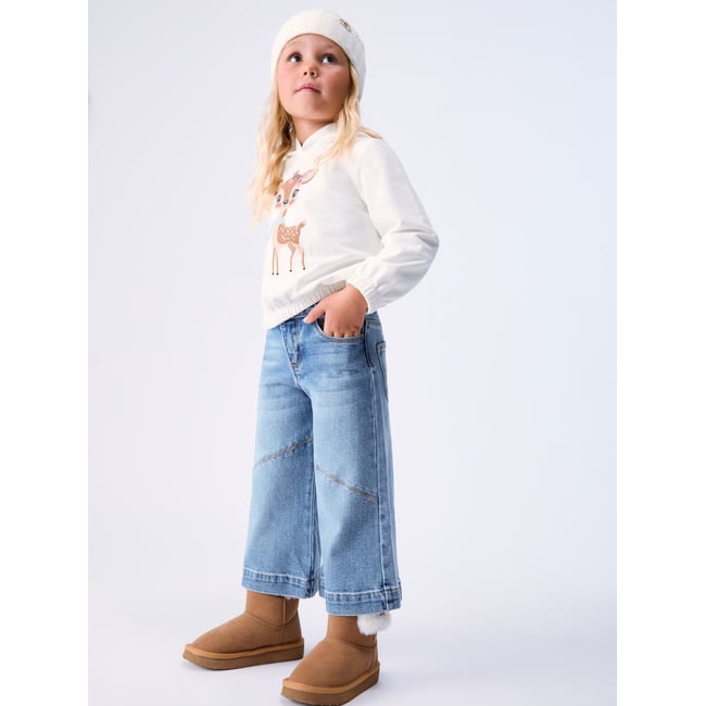 Jeans à jambe large denim bleu <span itemprop=