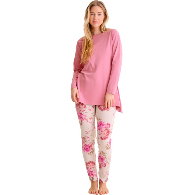 Pyjama leggings tunique manches longues ROBIN rose <span itemprop=