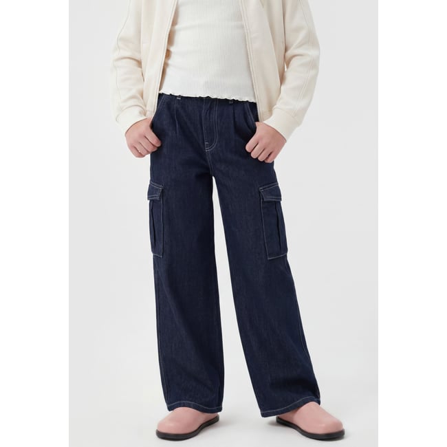 Jeans Cargo Wide Leg Relaxed bleu foncé <span itemprop=
