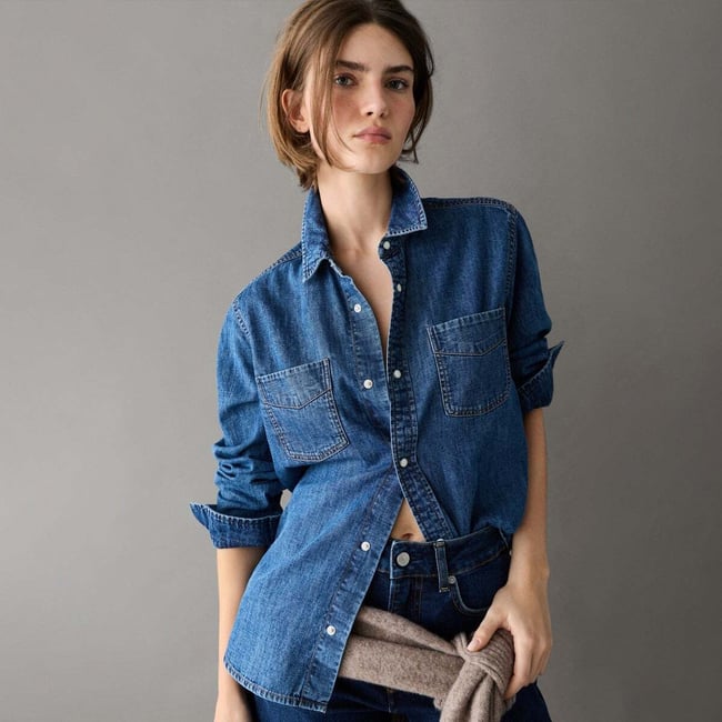 Chemise Coupe Regular En Denim 6.25 oz  bleu shirting denim <span itemprop=