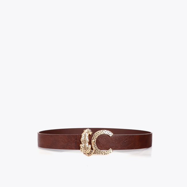 Ceinture à boucle léopard dorée marron <span itemprop=