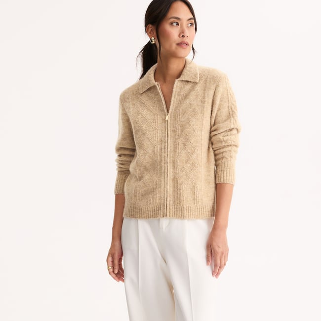 Gilet zippé col polo en maille torsadée - ANNE WEYBURN