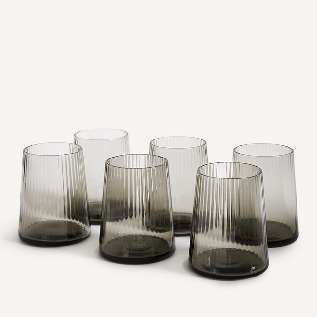 Lot de 6 verres à eau striés, Strivi gris fumé AM.PM