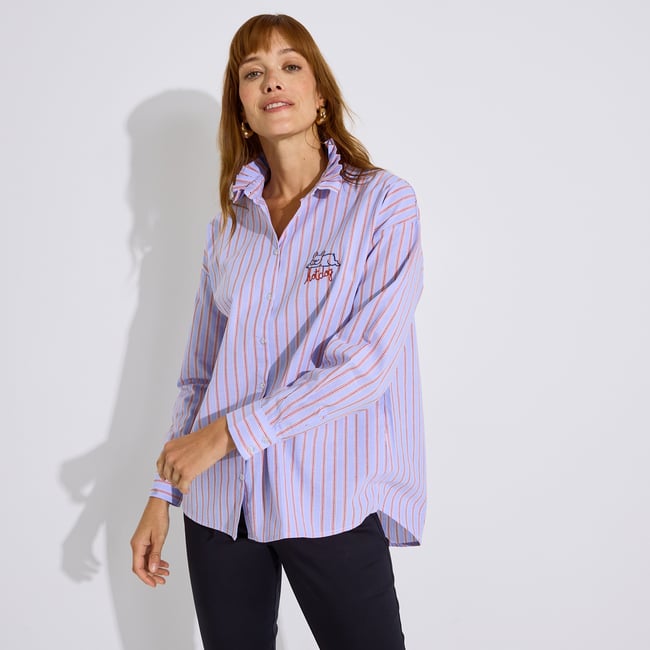 Chemise rayée à broderie chien bleu <span itemprop=