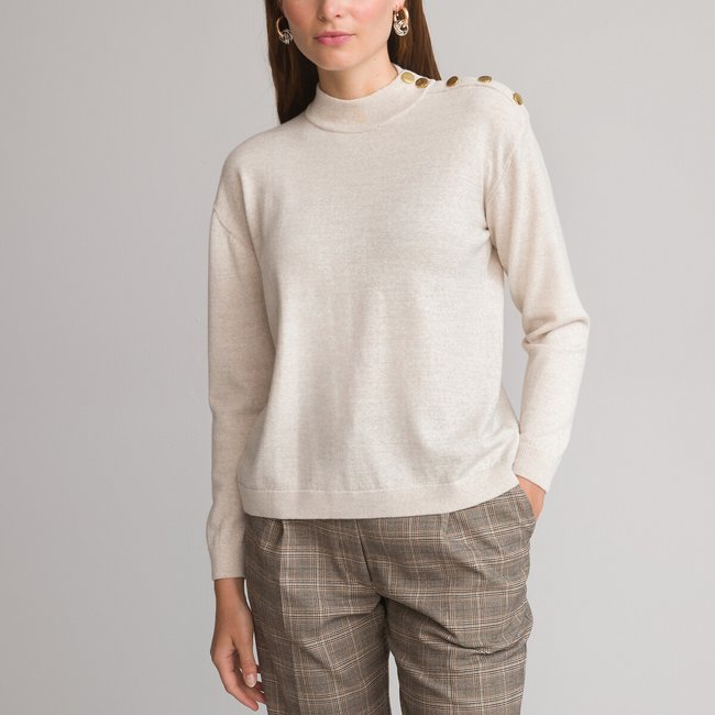 Pull col montant, fine maille, laine mélangée - ANNE WEYBURN