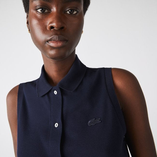 Cotton pique sleeveless polo dress navy blue Lacoste La Redoute