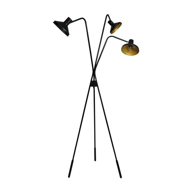 Lampadaire trépied en métal, SNAKE Couleur noir-or <span itemprop=