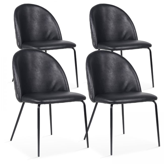 Lot de 4 chaises en textile enduit et bois fsc, CHESTER Couleur noir <span itemprop=