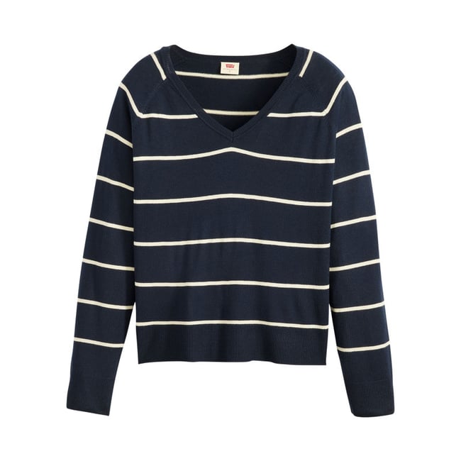 Pull coupe droite FEMME Levi's® bleu marine en maille fine à rayures blanches marine <span itemprop=