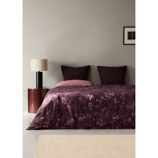 Housse de couette 100 % percale de coton Lit 135/140 cm lie de vin <span itemprop=