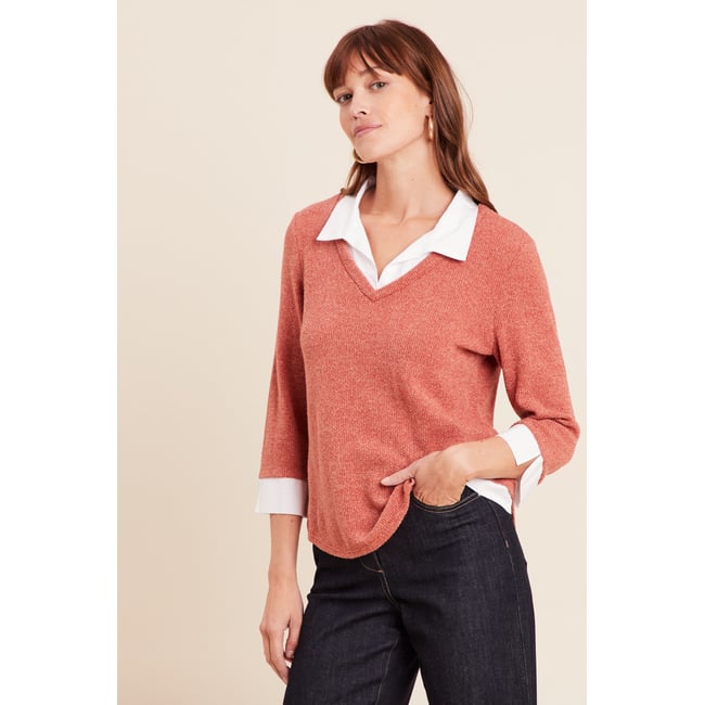 T-shirt col chemise manches 3/4 - BREAL