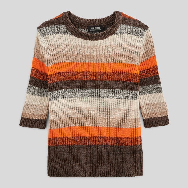 Pull manches courtes en coton carotte <span itemprop=