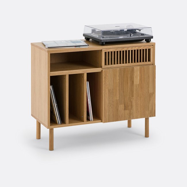 Meuble vinyles chêne massif, Bilbao Couleur chêne <span itemprop=