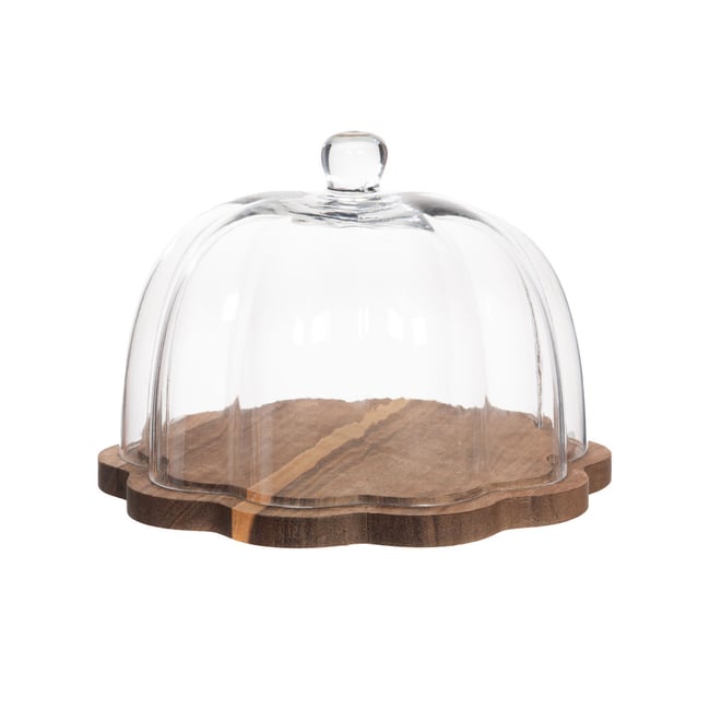 Plat à gâteau en verre et base bois Couleur transparent / cristal <span itemprop=