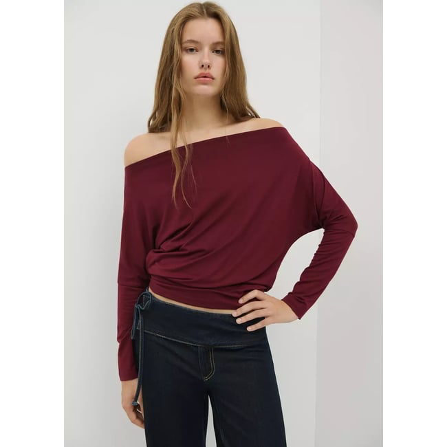 T-shirt manches chauve-souris bordeaux <span itemprop=