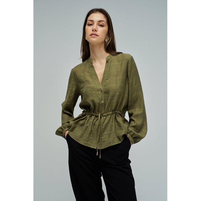 BLOUSE TEXTURÉE AVEC CEINTURE vert kaki <span itemprop=