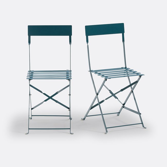 Lot de 2 chaises pliantes métal fer, Ozevan  bleu de prusse <span itemprop=