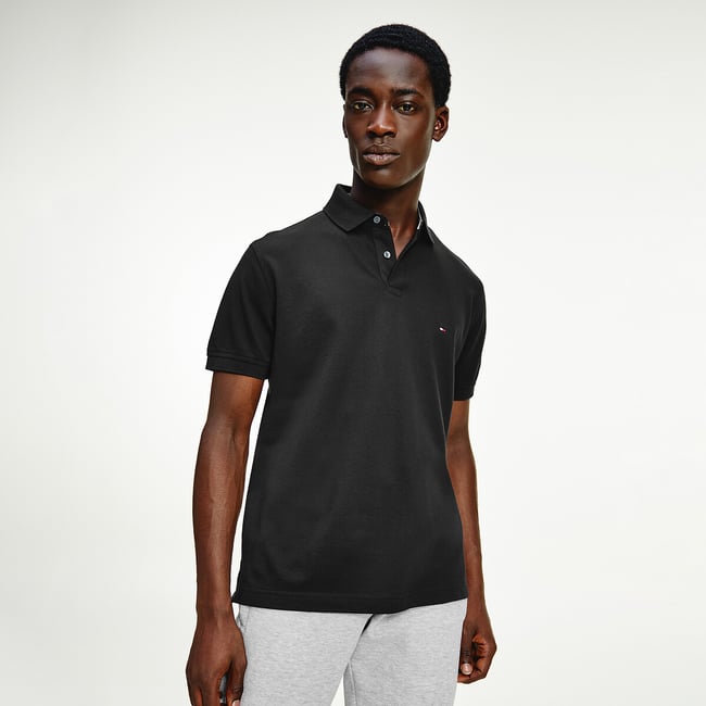 Polo direito stretch, gola com 2 botões - TOMMY HILFIGER