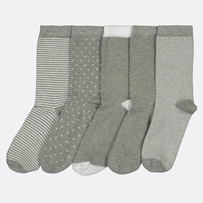 Zestaw 5 par wzorzystych bawełnianych skarpetek w kolorze szaro-białym LA REDOUTE COLLECTIONS