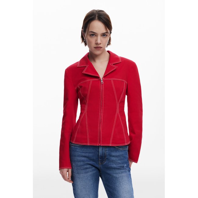 Biker peplum rouge <span itemprop=